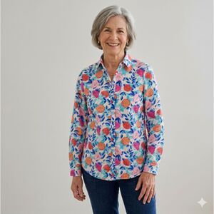 J McLaughlin Lois Shirt Fruit Floral  Button Down Long Sleeve Cotton XS